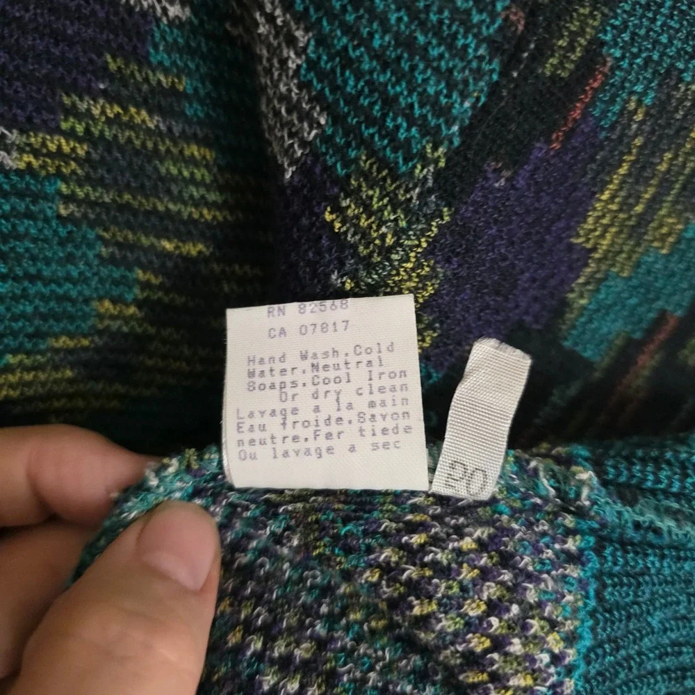 VTG Mondo di Marco Teal Purple Geometric Grandpa Cardigan Sweater. Italy‎ Med